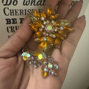 Elegant Gold and Yellow Floral Brooch